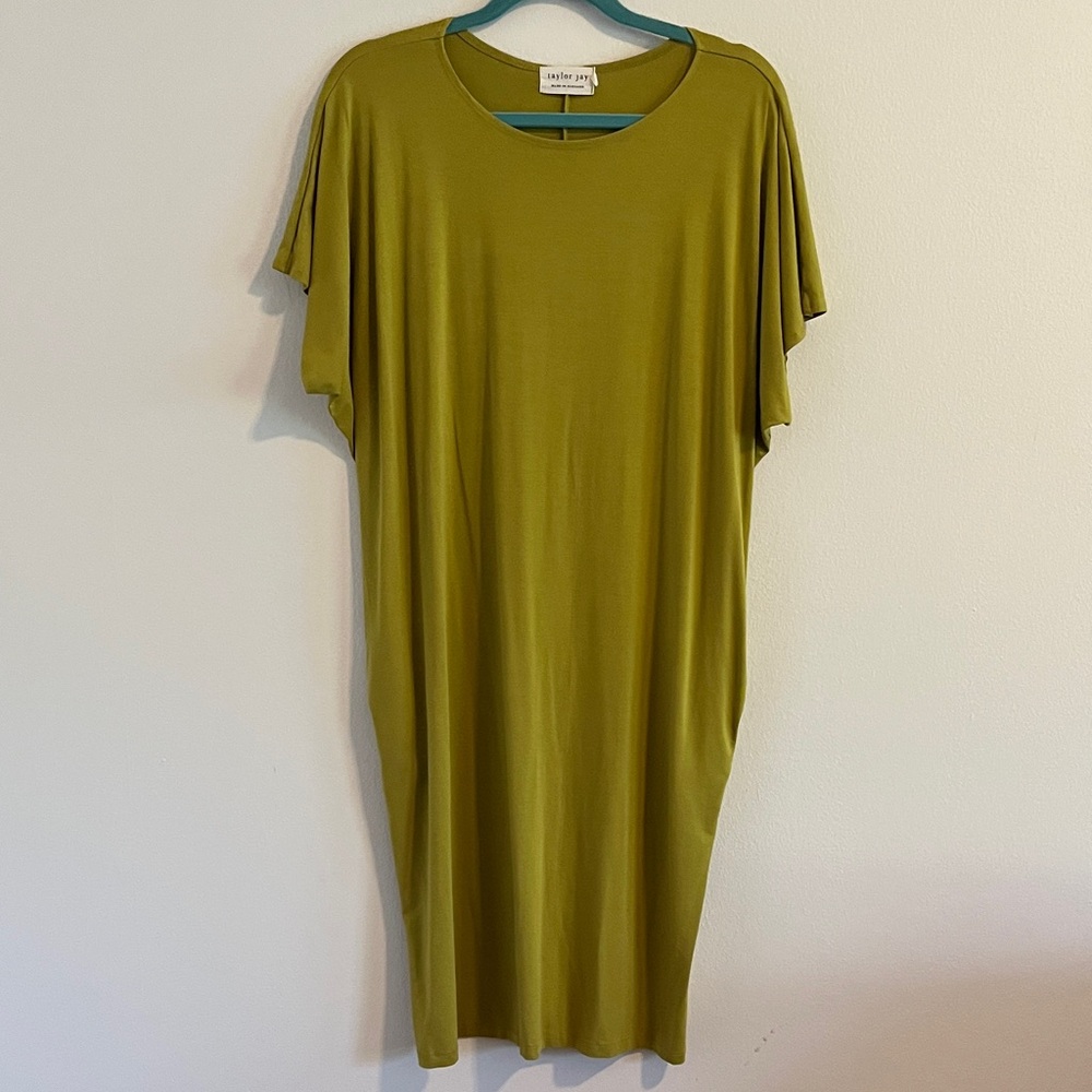 Taylor Jay Chartreuse batwing Midi Dress